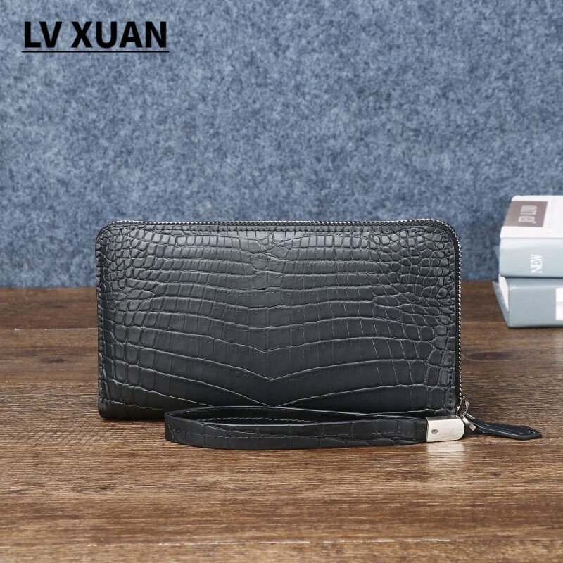 旅宣lv xuan法国风轻奢高端国际大品牌雾面鳄鱼肚纹男士手拿包商务长
