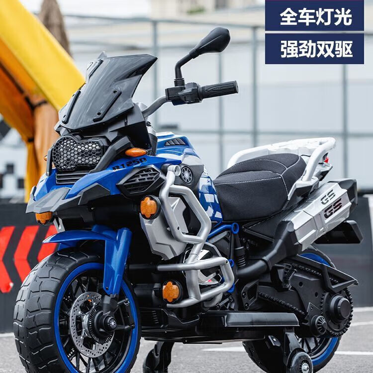 孩儿乖超大款儿童电动摩托车双人双座男女宝宝大人小孩双人充电生日礼物 白色警灯静音电机+24v8超大电瓶+皮座+软轮
