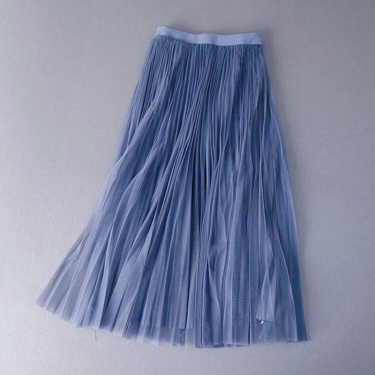裙子网纱半身裙两面穿金丝绒百褶裙女秋冬2024新款高腰a 蓝色 款式一