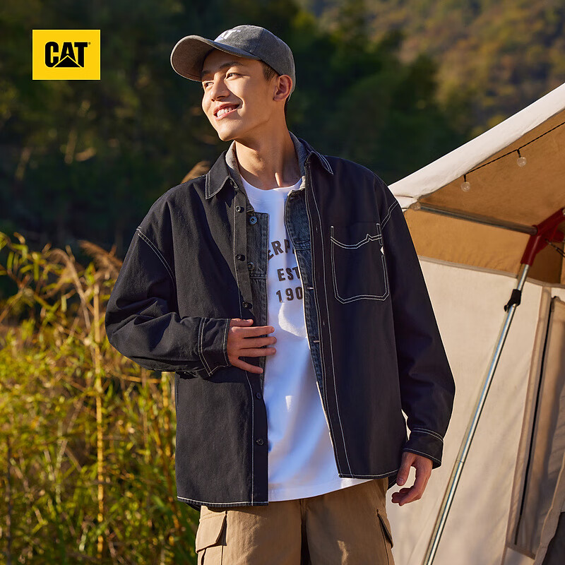 CAT卡特衬衫男士长袖衬衣户外工装风压明线设计衬衫新品轻户外 黑色 S