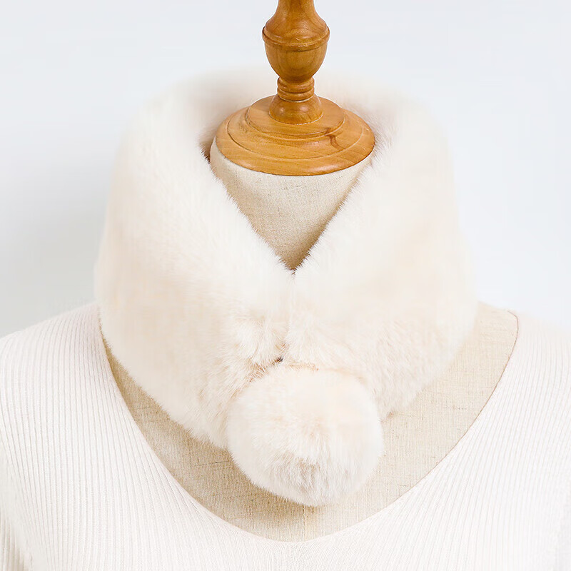 达芬奇密码 冬季流行时尚日系可爱仿獭兔毛纯色女士围脖 单球奶白