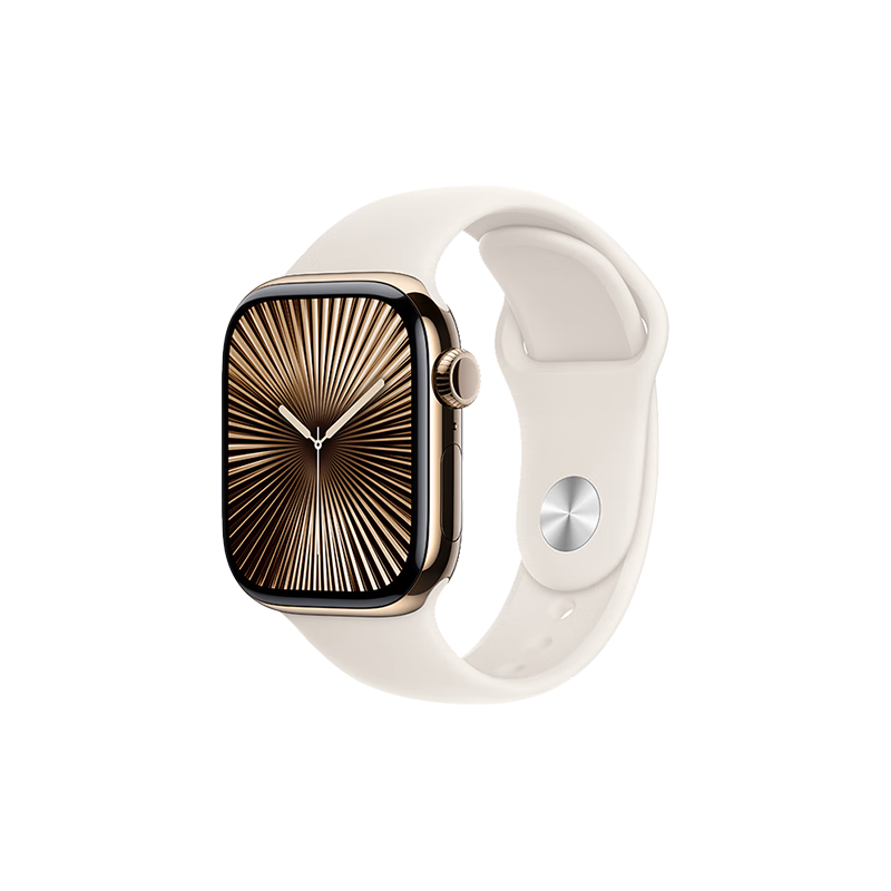 Apple/蘋果 Watch Series 10 智能手表GPS+蜂窩款42毫米金色鈦金屬表殼星光色運(yùn)動(dòng)型表帶M/L MX0D3CH/B