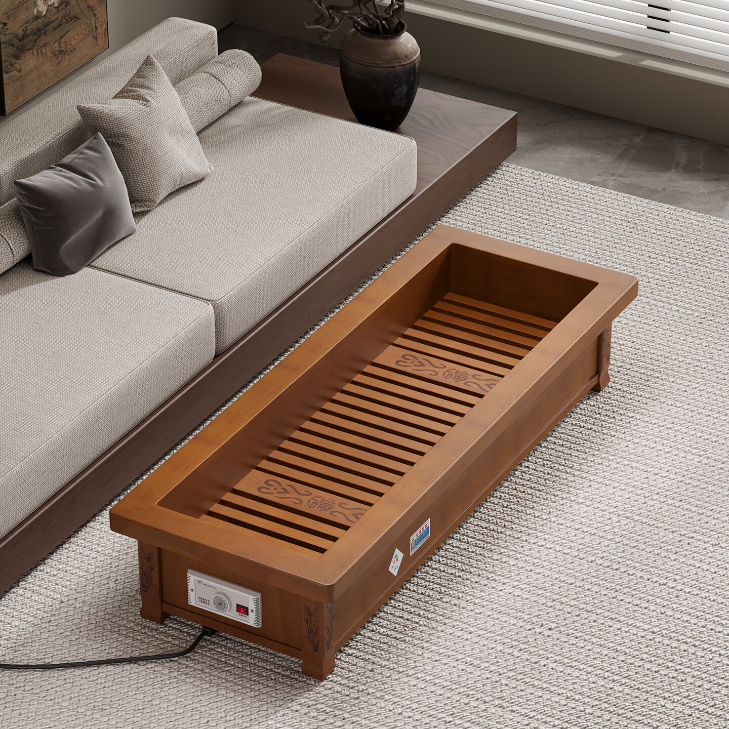 红健 实木取暖器家用暖脚器烤火炉电火箱火桶冬季暖足器电火盆火炉子 印花实木全家福款178*47*22cm