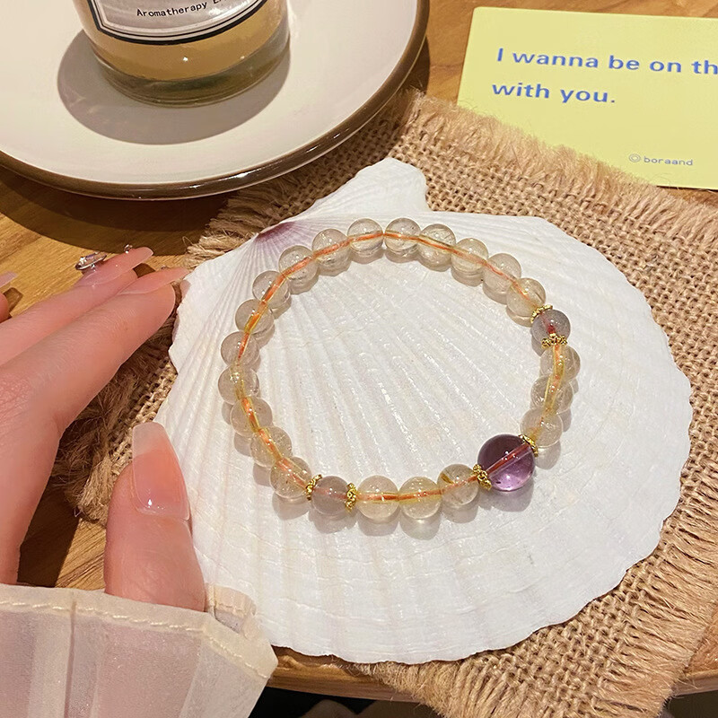 新中式寓意财源滚滚金发晶手串时尚通勤简约名媛气质紫水晶手链女金 