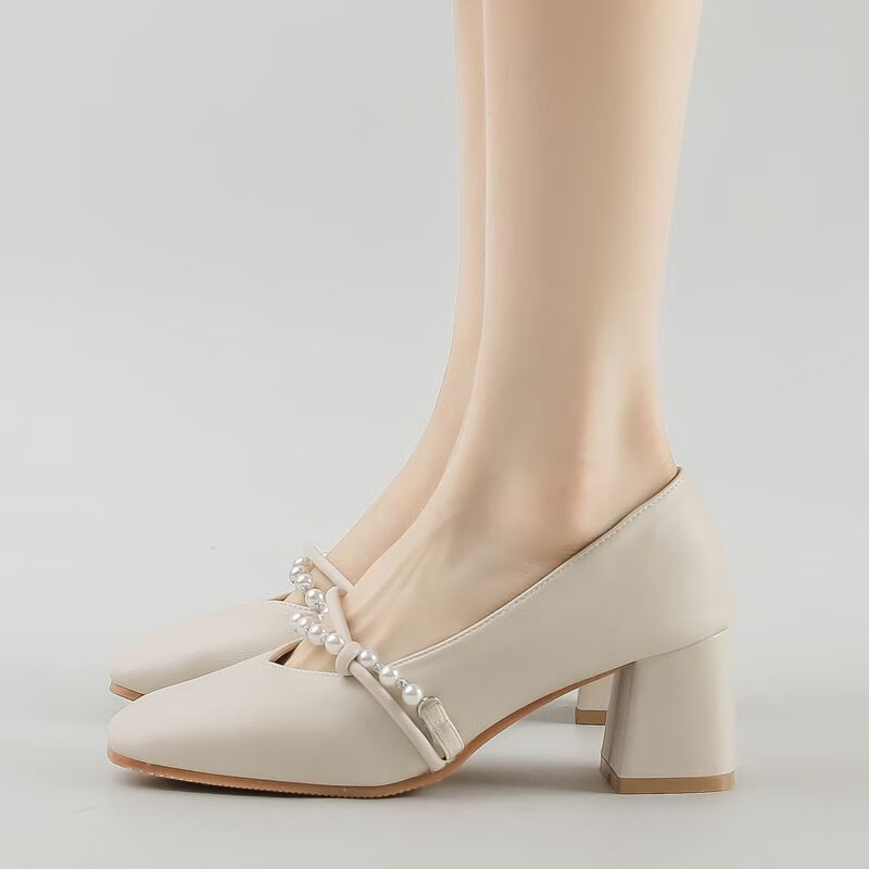 鲁伊森富丽女鞋2024新款玛丽珍年春季网红晚晚鞋配裙子高跟粗跟单鞋