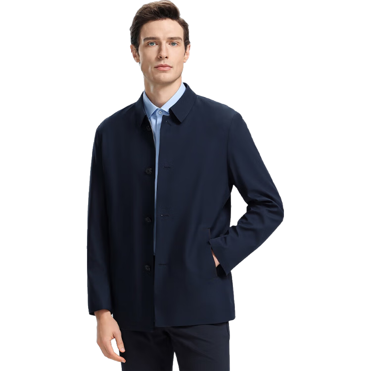 SHANSHAN杉杉风衣男春秋新款纯色翻领宽松外套男商务通勤职场上衣男 藏青 M /170【建议90-110斤】