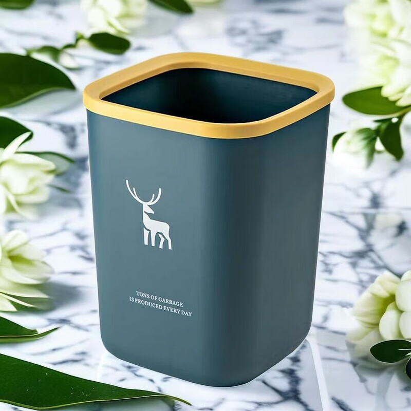 DEATKN带盖垃圾桶家用北欧风垃圾桶大容量超大号餐饮厨房卫生间压圈纸篓 一个装-压圈款 【加厚款16L】-北欧蓝+垃圾袋
