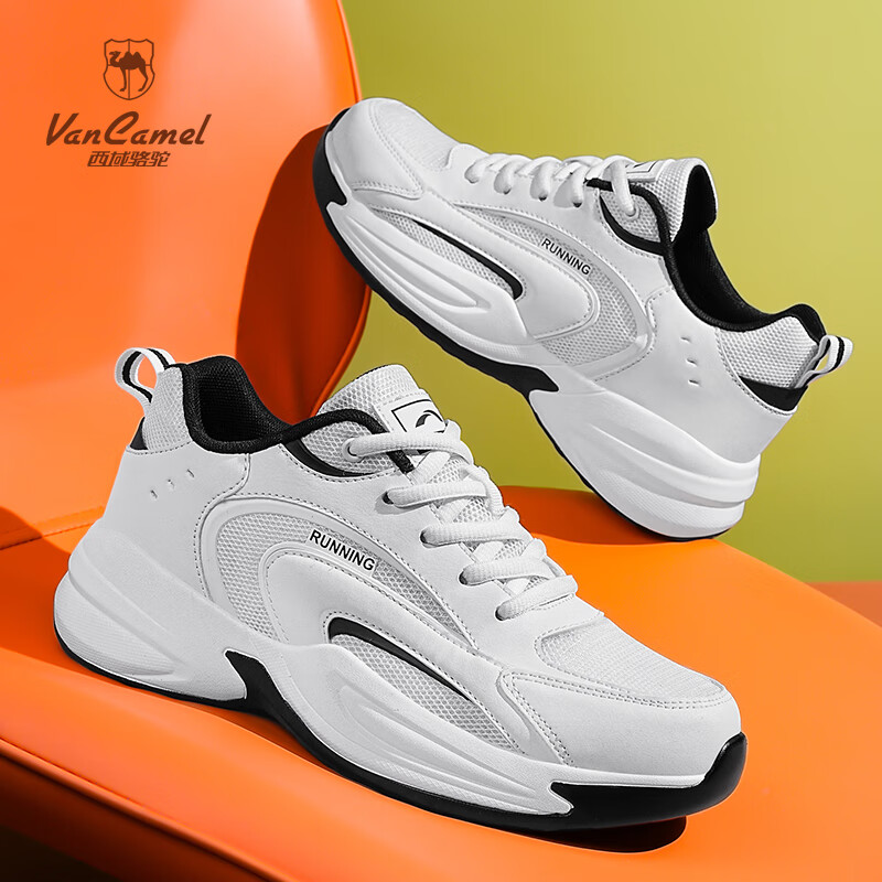 西域骆驼（VANCAMEL）男鞋冬季ACE运动鞋2025新款皮面防水跑步鞋潮厚底休闲老爹鞋子男 【官方正品 质量保证】白色配色 40