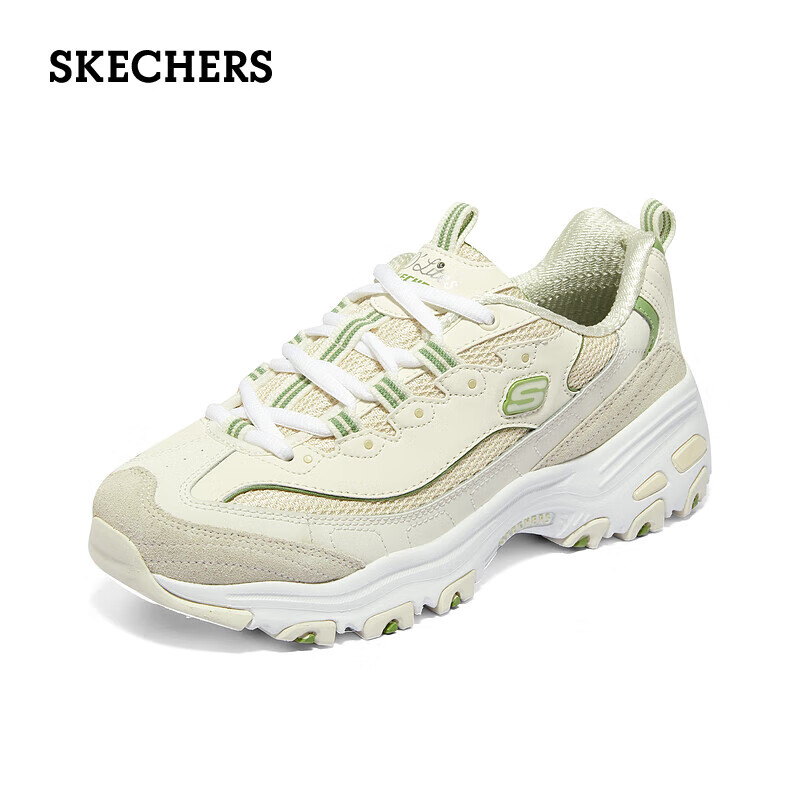 斯凯奇（Skechers）女鞋三代奶茶熊秋冬熊猫鞋经典老爹鞋厚底增高休闲运动鞋896283 牛油果奶昔/NTGR 35