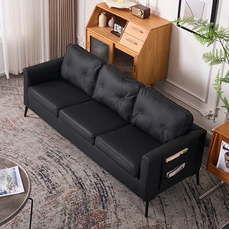 服装店公寓出租房屋经济型黑色皮艺双三人沙发 棕红色-pu皮高弹海绵