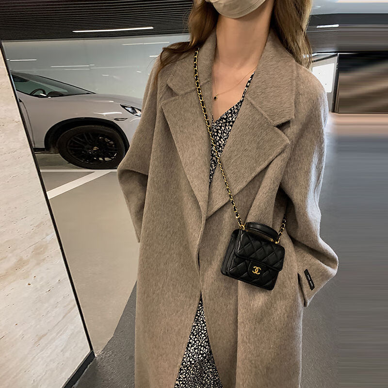 made大衣美拉德双面绒中长款毛呢外套女小个子名媛韩系秋冬呢 摩卡色