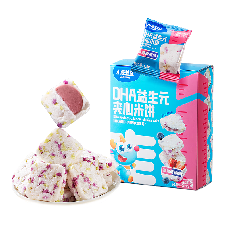 小鹿蓝蓝DHA益生元夹心米饼草莓蓝莓味40.5g米饼宝宝零食营养儿童磨牙饼 