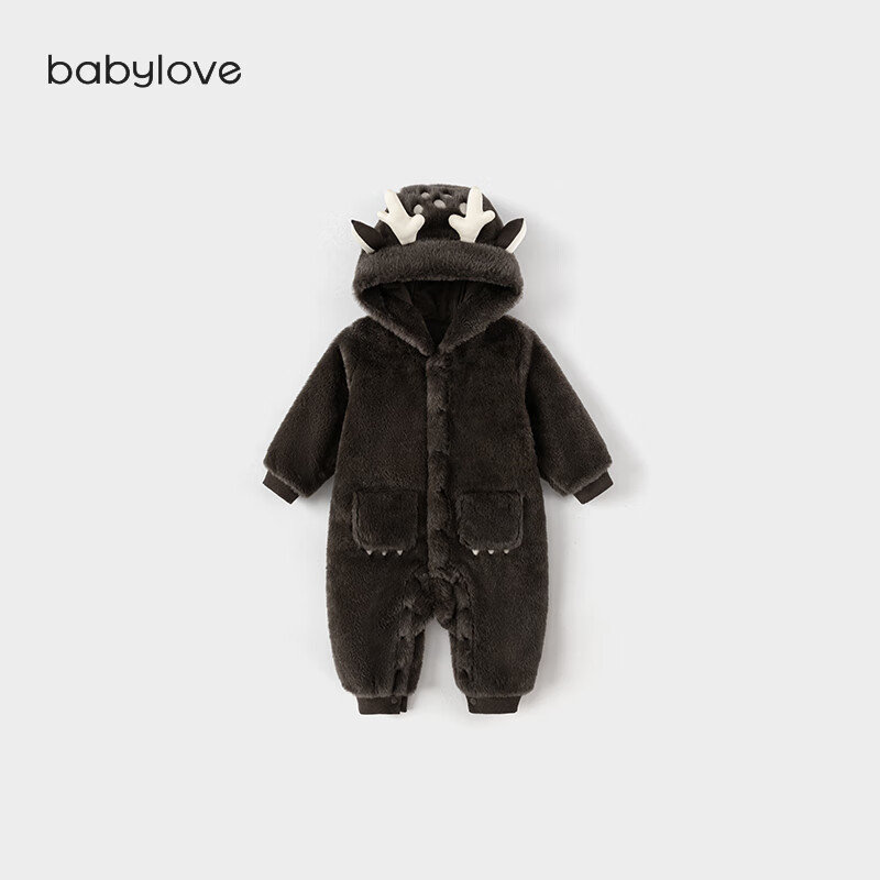 babylove婴幼儿连体衣秋冬毛绒连帽哈衣宝宝外出服新生儿居家爬服保暖衣服 展鹿头角-棕 100cm 京东折扣/优惠券