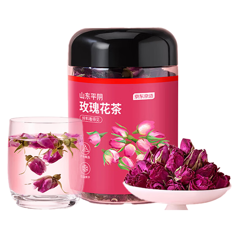 京东京造玫瑰花茶平阴重瓣红玫瑰花干大无硫90g【京东自营】可定制团购