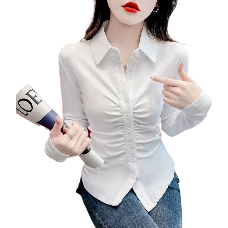皮爾卡丹品牌女裝長(zhǎng)袖雪紡衫襯衫2025年春秋新款修身百搭韓版顯瘦休閑上衣 白色 L:【建議105-115斤】