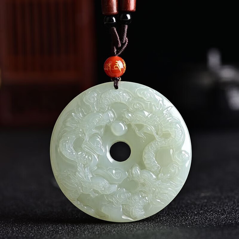 迎淇轩和田玉九龙护主平安扣吊坠男女款双面龙仿古玉牌项链玉石挂件