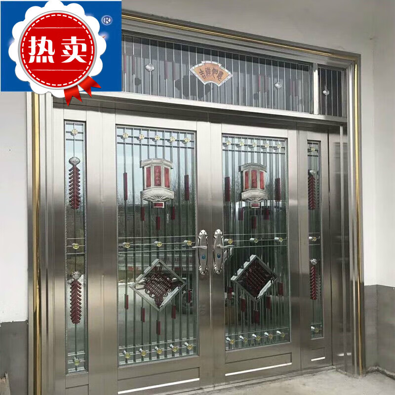 不锈钢大门防盗门玻璃乡村堂屋四开双开门 海利304#不锈钢 定制产品请
