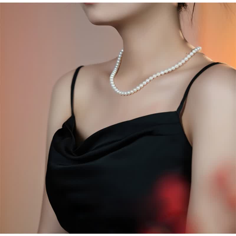 女皇说【极光/正圆】珍珠项链年轻款无核锁骨链送七夕情人节礼物 42cm左右【长度可定制可刻字】 珠径7-8mm