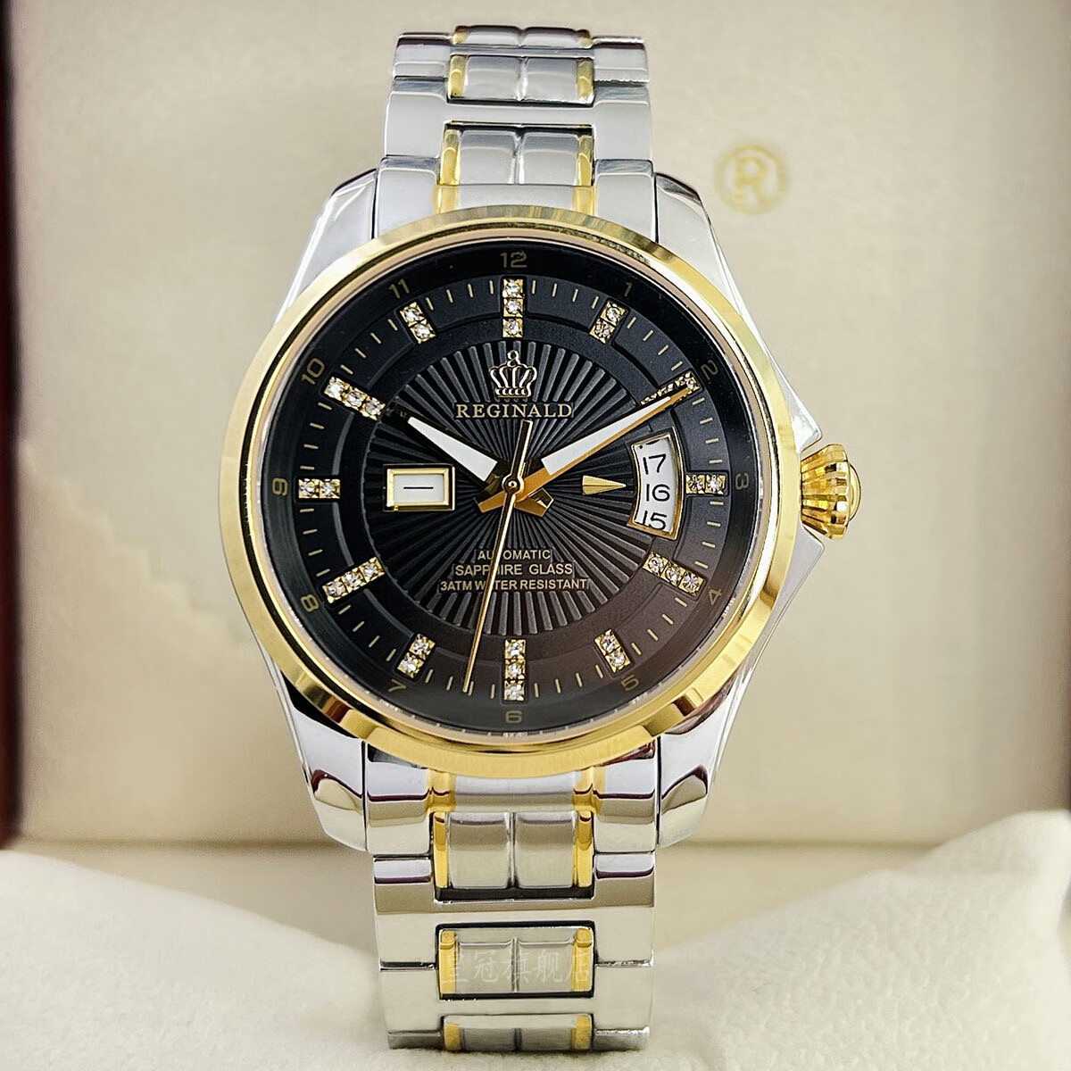 reginald皇冠全自动机械手表男士瑞士商务十大品牌镶钻渡金陀飞轮镂空
