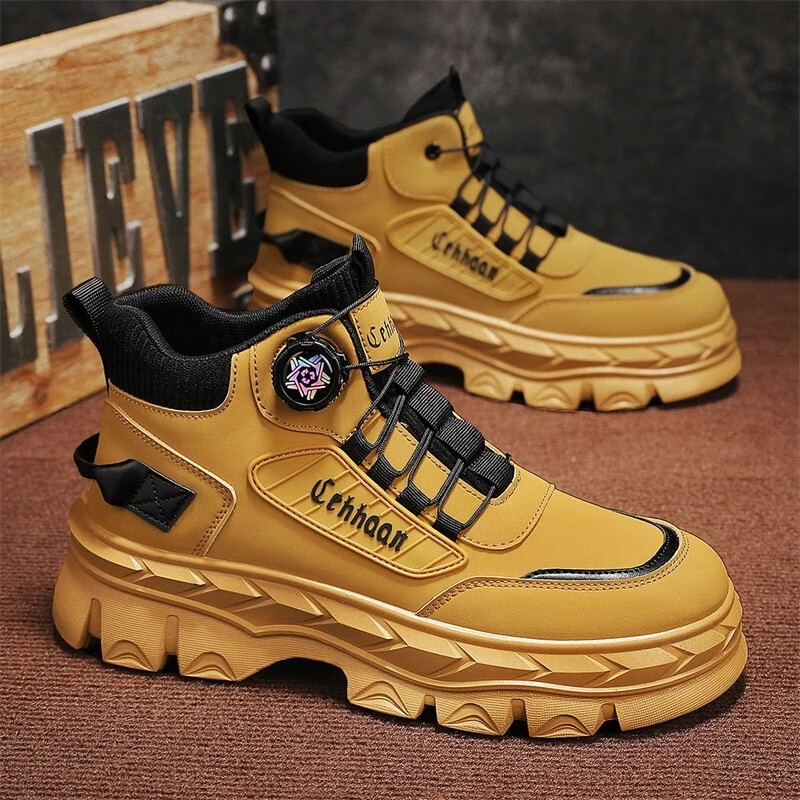 【设计师款】男士潮鞋马丁靴子厚底工装百搭休闲运动潮流老爹鞋h 棕色 40 码