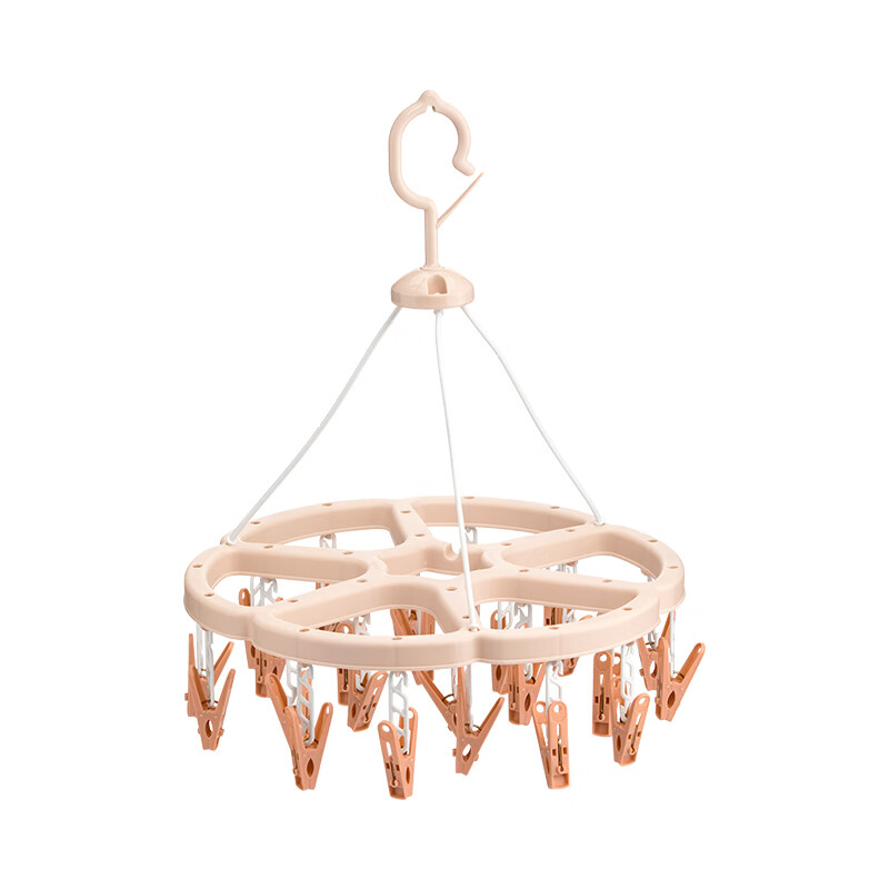 茶花（CHAHUA）晾晒衣架多夹子晒袜子神器圆形晾衣夹内衣架 灰色晒衣架（24夹）