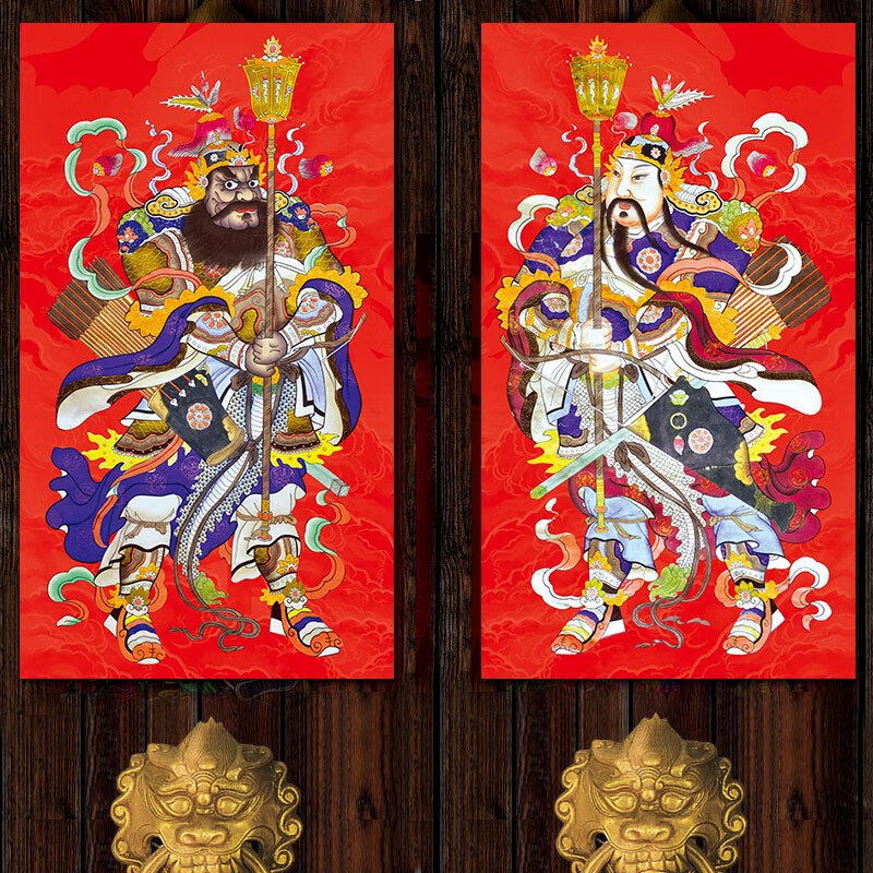 妙普乐杨柳青年画手绘门神 门神门贴国潮杨柳青手绘年画秦琼尉迟恭特