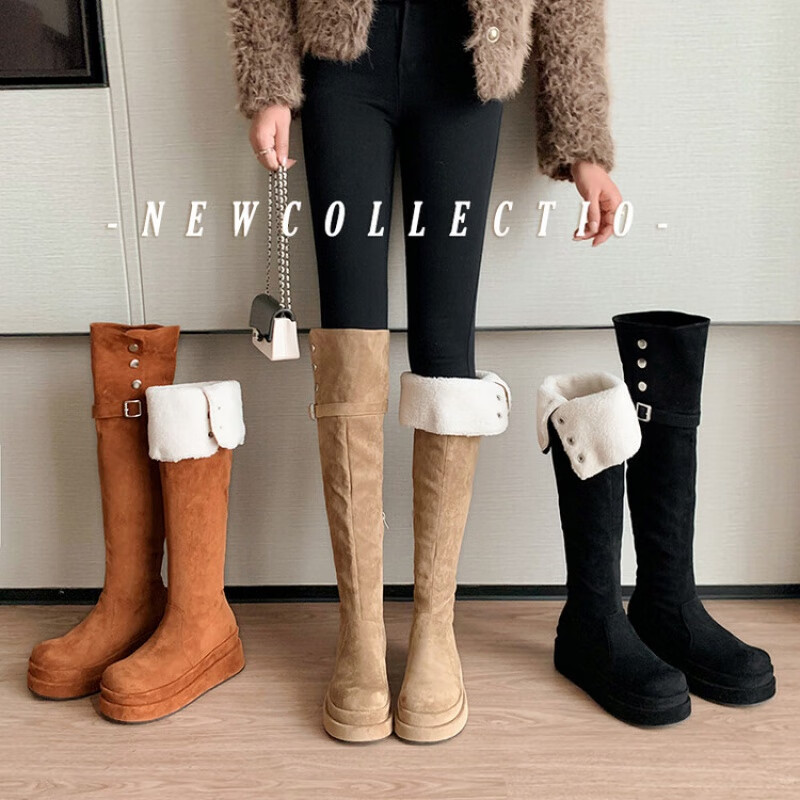 百丽驼美士 balitomms羊羔毛过膝靴女2023秋冬保暖加绒两穿雪地靴高筒