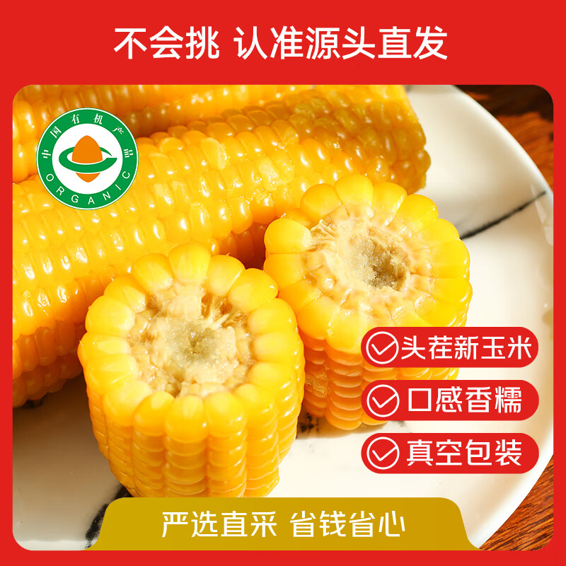 天勤粒粒净有机黄糯玉米棒10穗*200g 真空锁鲜 源头直发 一件包邮 粗粮低脂