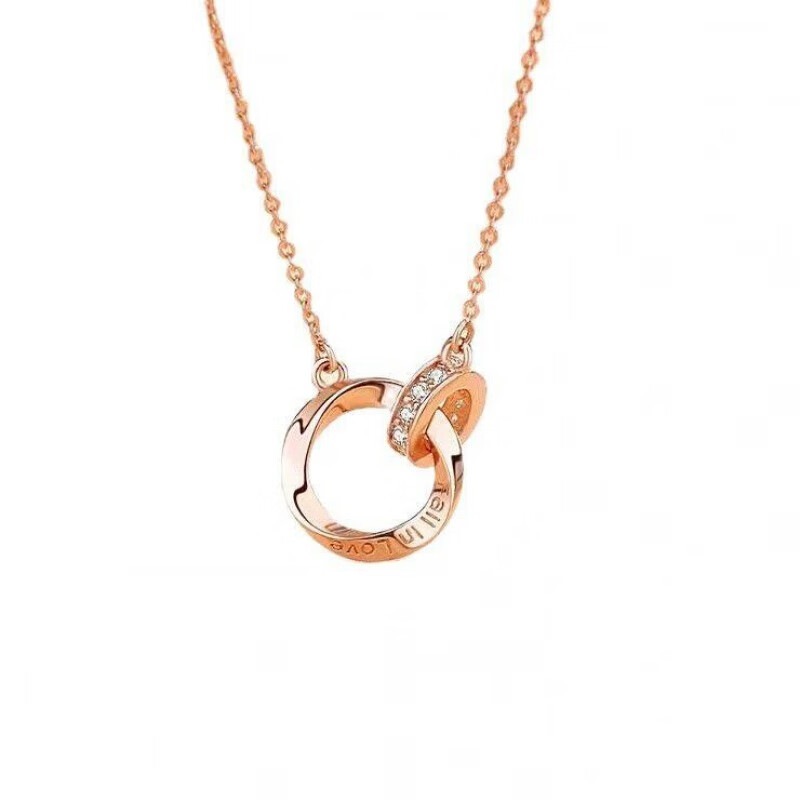 伊芙每钻18k金莫比乌斯环项链周-大-福18k金项链女莫比乌斯环玫瑰彩金