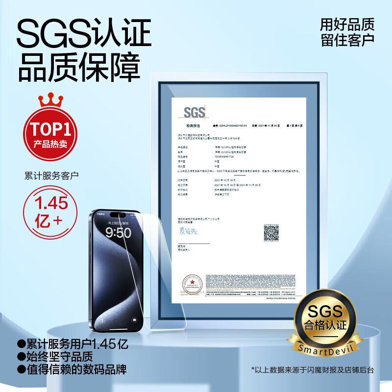 闪魔【优选百货】 苹果15pro/15promax钢化膜 iphone15/15plus手机膜 苹果14plus/13promax【加强版】1片装 贴坏包赔