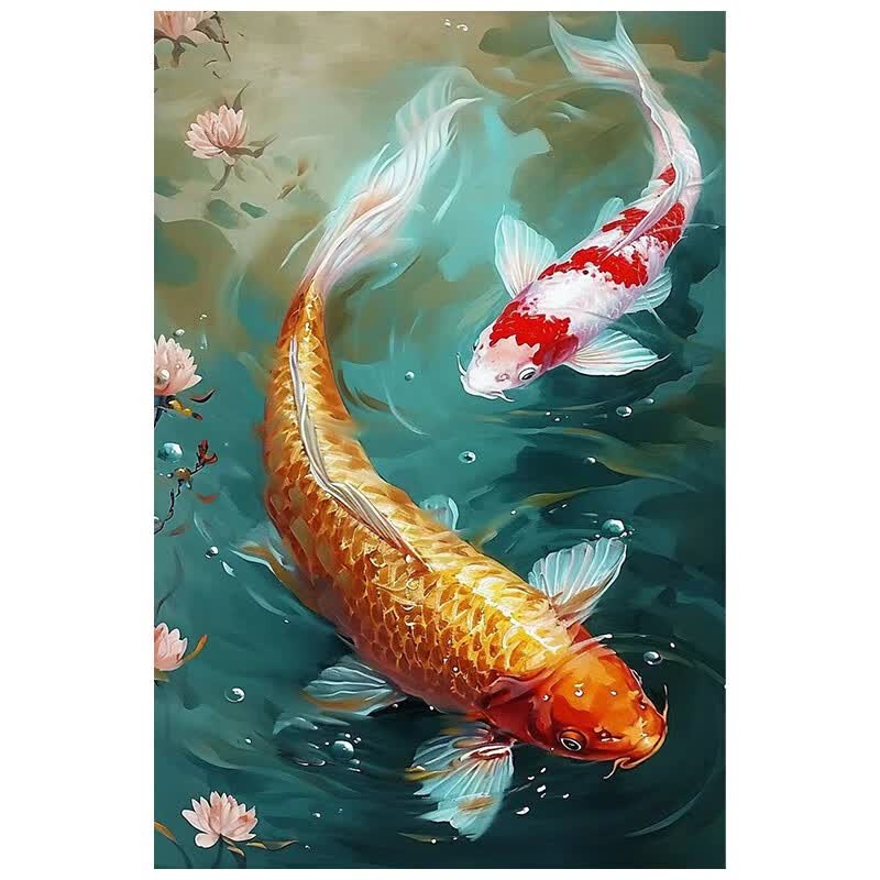 艺幻锦鲤图客厅装饰画抽象年年有余手绘油画九鱼图立体厚肌理玄关挂画