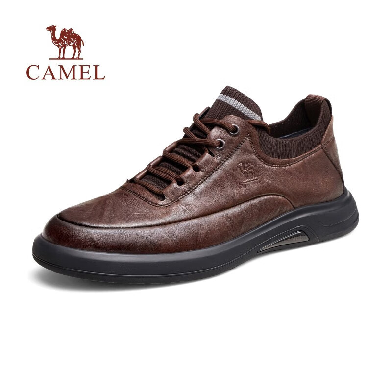 骆驼（CAMEL）秋季新款真皮抓纹休闲商务通勤男士防滑软底舒适运动皮鞋 G13A155075 黑色 40 (250mm)