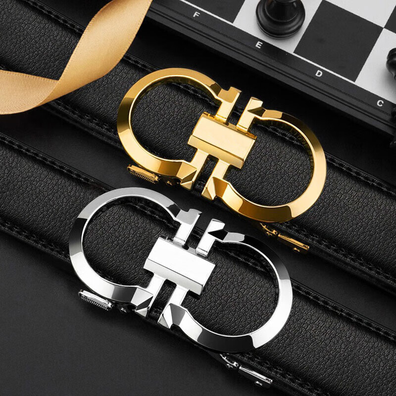 POACY男士皮带真牛皮 商务腰带男时尚裤带男款字母简约 礼物 PY02金色扣无字母 115cm 【裤码35-37】