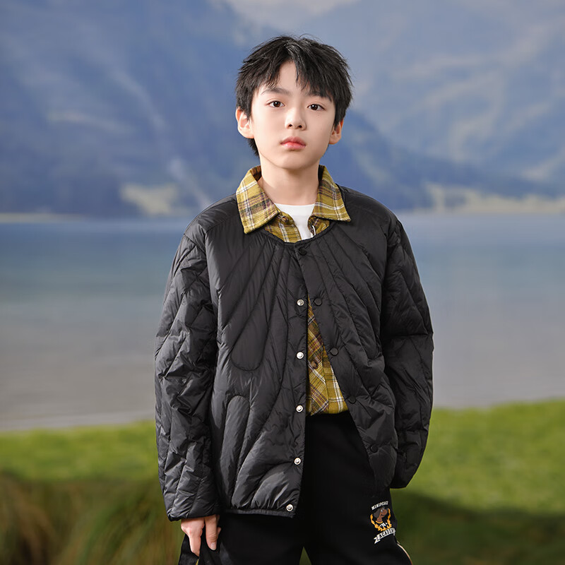 雅鹿雅鹿儿童羽绒服轻薄男女童外穿洋气2024秋冬季新款内胆校服神器潮 炭黑 轻防水 110cm 充绒量31g