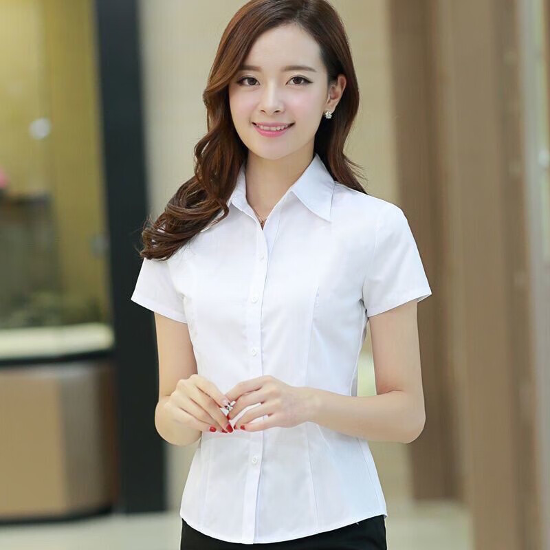 露可柚尤短袖衬衫女工装衬衣女士商务休闲修身职业装女装夏季工作服