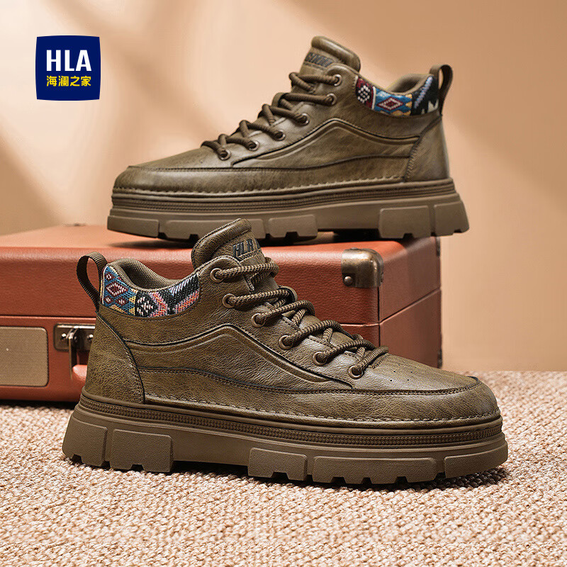 海澜之家HLA男靴高帮马丁靴子男复古潮流工装靴男户外鞋 G191卡其色41
