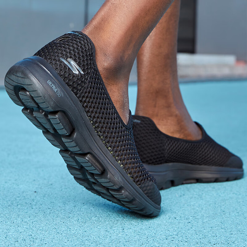 斯凯奇（Skechers）男鞋夏季新款健步鞋一脚蹬穿脱减震懒人鞋软底网面休闲老人鞋子男 BBK 43.5