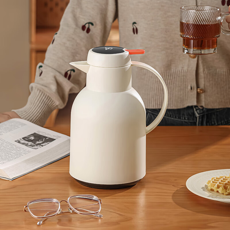 乐唯诗保温壶家用2025新款热水壶大容量水壶开水瓶宿舍热水瓶暖水壶 如意保温壶【温显款】米白色1L