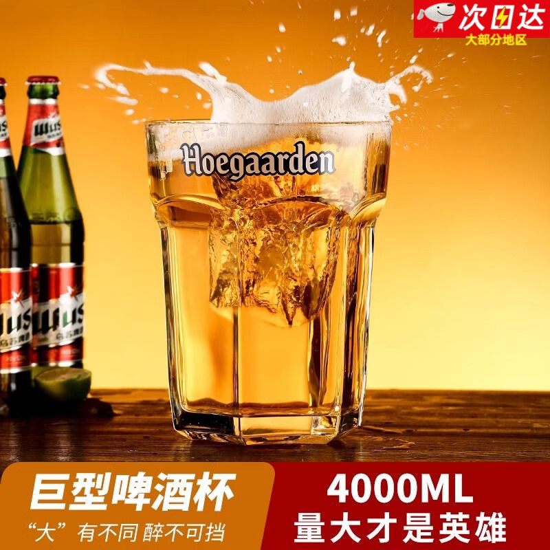 莱丽夫4升巨型特大号酒杯大啤酒杯玻璃大容量英雄杯网红餐厅罚啤酒杯 4000ml 啤酒杯