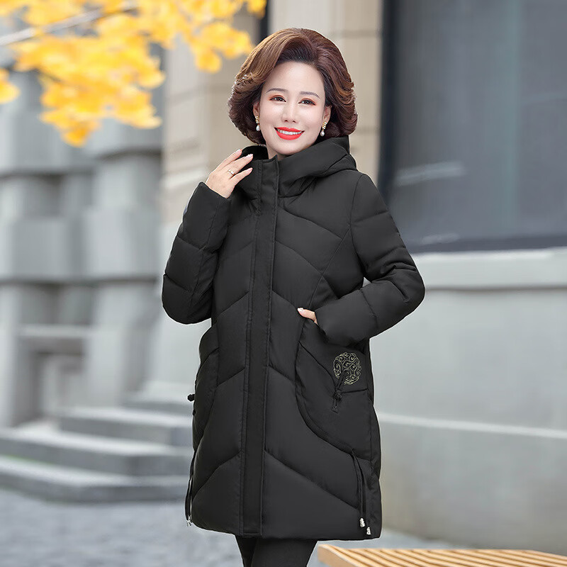 奢依君女式棉衣中长款加厚保暖棉服 黑色 l