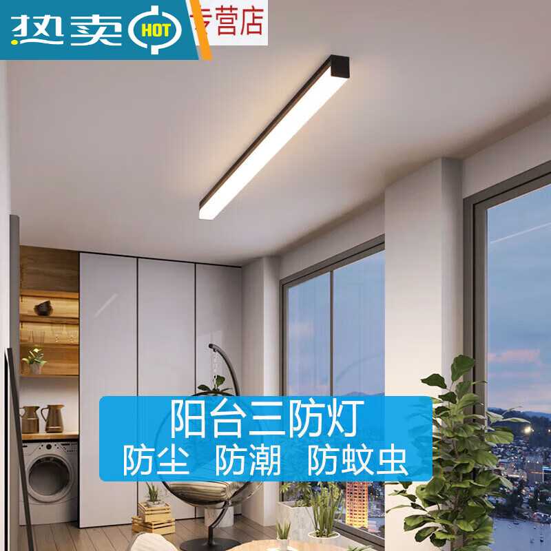 广州中山灯具大全玻璃阳光房灯长条形三防阳台灯吸顶灯雨 30*3.