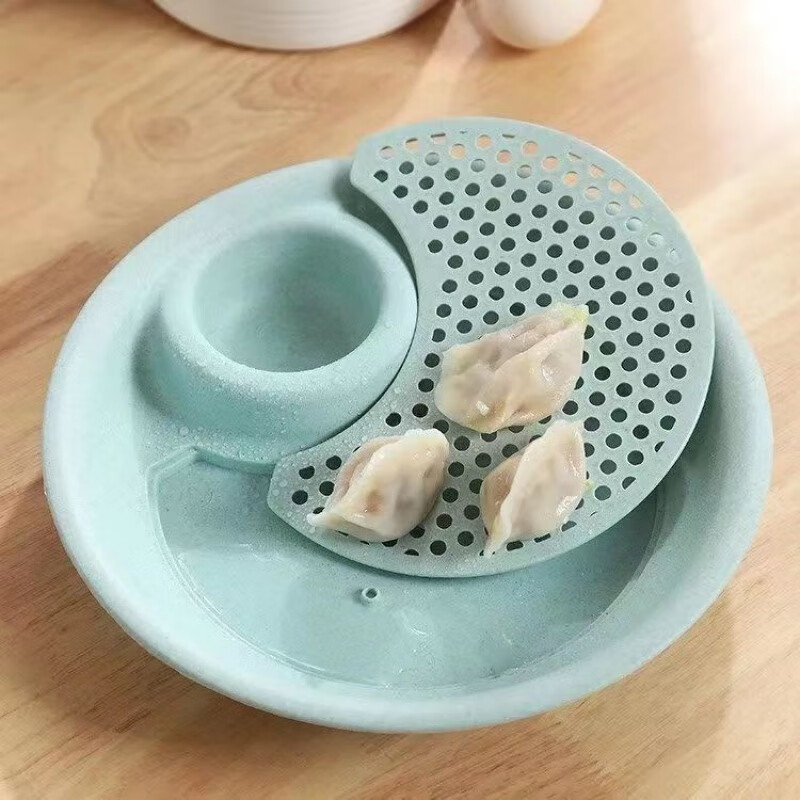 水饺盘双层饺子盘带醋碟沥水盘餐盘家用塑料菜盘碟子吃水饺的盘子 多功能一体式饺子盘 带滤网的饺子盘【一个装】