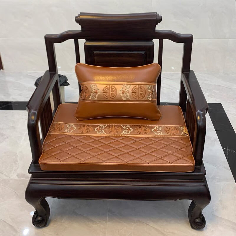 高档中式红木沙发皮坐垫实木家具椅座垫四季通用防滑透气真皮定制 厚垫-经典款 5CM超纤皮单人位