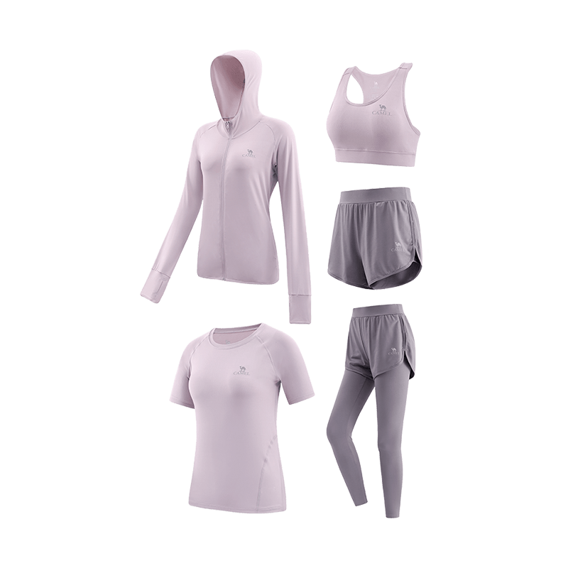 駱駝（CAMEL）瑜伽套裝女健身運(yùn)動(dòng)服五件套YK2225L5493杜若紫M