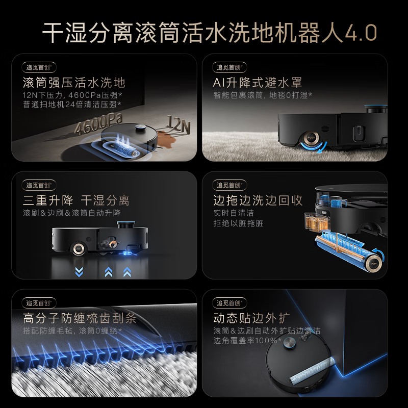 追觅X50Pro滚筒版扫地机器人扫拖一体自动清洗全自动基站自清洁洗烘一体ZMD水箱版