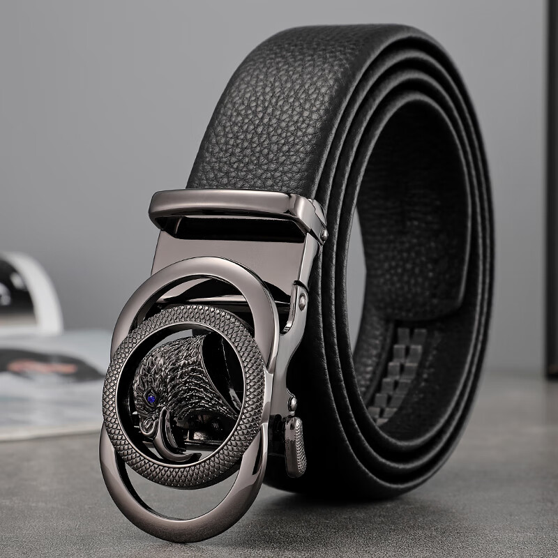 袋鼠加长男士皮带自动扣胖人大码150cm肥仔男裤腰带140cm 款a 黑色