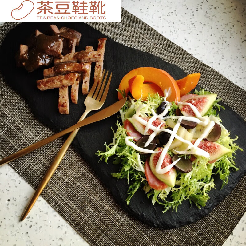 牛排巖石盤(pán) 菜盤(pán)板巖餐盤(pán)石頭西餐墊石板異形水果點(diǎn)心平盤(pán)復(fù) 72英寸 禪意異形40*20CM