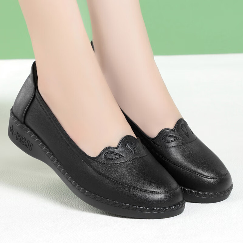康奈(kangnai)真皮单鞋女2024春季新款百搭软底女鞋平底闰月妈妈鞋中