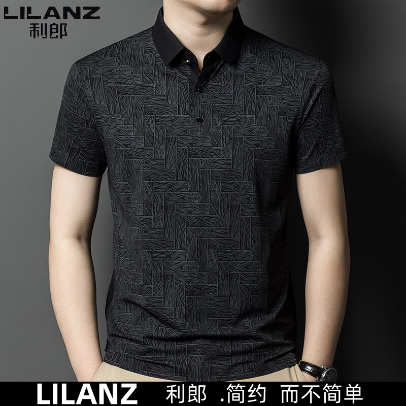 利郎2024夏季新款男士高端短袖t恤男薄款翻領(lǐng)夏裝polo半袖上衣潮 黑色 180/XXL