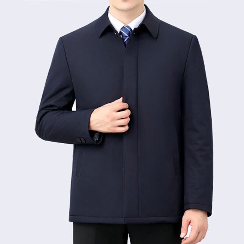 中年棉衣男士夹棉外套中老年爸爸装秋冬季加厚行政夹克薄棉服棉袄 【纽扣款】蓝色/加棉 3XL 【建议体重150斤-170斤】
